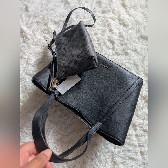 Set Nine West Jordi Trap Shoulder Tote Bag and Crossbody Black - Picture 3 of 11